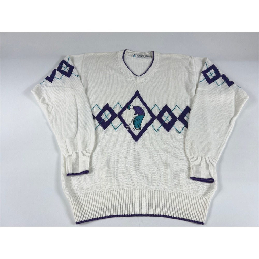 Van Heusen Sweater Men's Large Cotton Textured Cosby Vintage Grandpa Core Golf